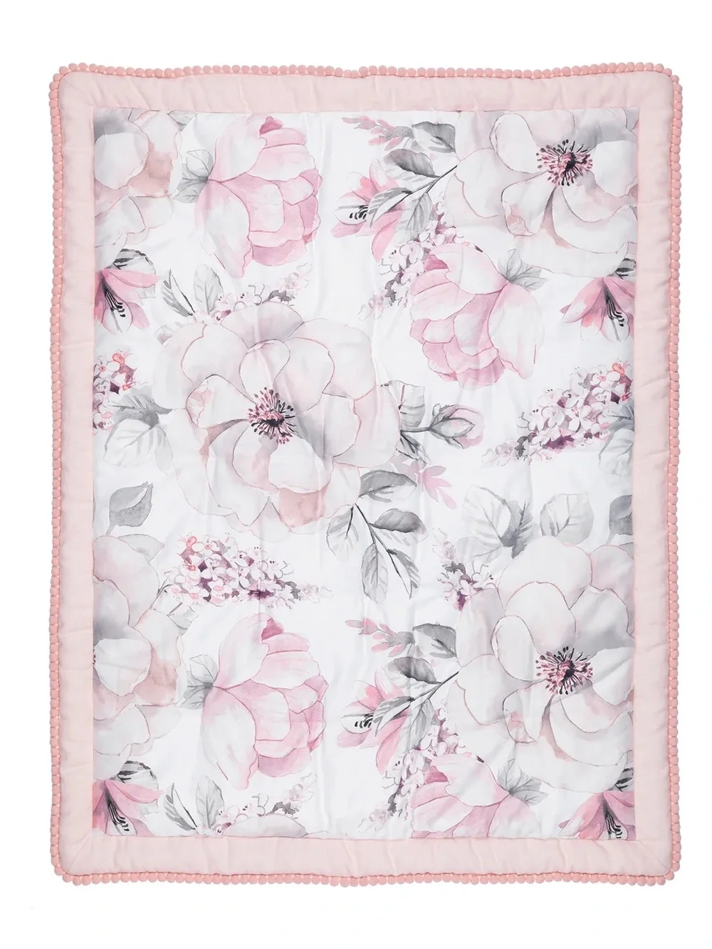 Pink Floral Quilted Throw Blanket - Soft Blush Flower Print